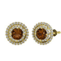 Dumanlı kuvars ve swarovski 14 ayar altın küpe
