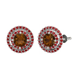 Dumanlı kuvars ve garnet 14 ayar beyaz altın küpe