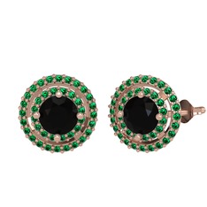 Lyra Küpe - Siyah zirkon ve yeşil kuvars 8 ayar rose altın küpe #1gduxhr