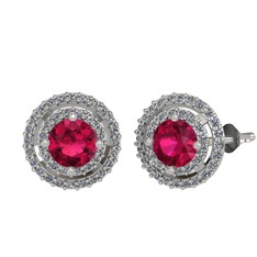 Rodolit garnet ve pırlanta 8 ayar beyaz altın küpe (0.702 karat)
