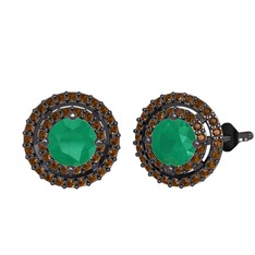 Lyra Küpe - Kök zümrüt ve dumanlı kuvars 925 ayar siyah rodyum kaplama gümüş küpe #1grbcjh