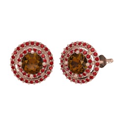 Lyra Küpe - Dumanlı kuvars ve garnet 18 ayar rose altın küpe #1gxkjew