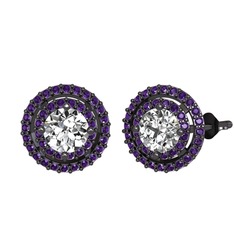 Swarovski ve ametist 925 ayar siyah rodyum kaplama gümüş küpe