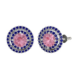 Pembe kuvars ve lab safir 14 ayar beyaz altın küpe