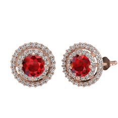 Garnet ve beyaz zirkon 14 ayar rose altın küpe