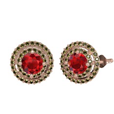 Garnet ve peridot 18 ayar rose altın küpe