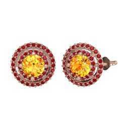 Sitrin ve garnet 8 ayar rose altın küpe