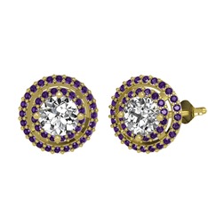 Swarovski ve ametist 8 ayar altın küpe
