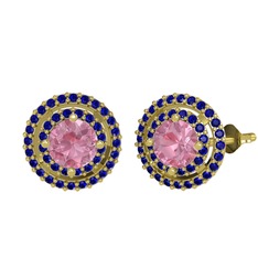 Pembe kuvars ve lab safir 14 ayar altın küpe