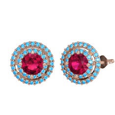 Rodolit garnet ve akuamarin 8 ayar rose altın küpe