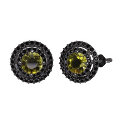 Peridot ve siyah zirkon 925 ayar siyah rodyum kaplama gümüş küpe
