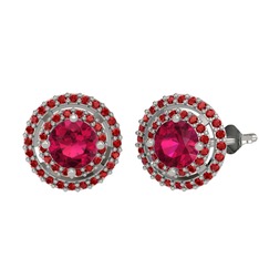 Lyra Küpe - Rodolit garnet ve garnet 14 ayar beyaz altın küpe #1jviit8