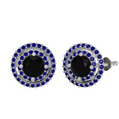 Lyra Küpe - Siyah zirkon ve lab safir 14 ayar beyaz altın küpe #1jzdlbt