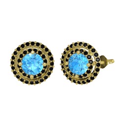 Lyra Küpe - Akuamarin ve siyah zirkon 18 ayar altın küpe #1k0bcqz