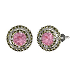 Pembe kuvars ve peridot 8 ayar beyaz altın küpe