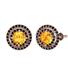 Lyra Küpe - Sitrin ve siyah zirkon 925 ayar rose altın kaplama gümüş küpe #1kbdkvg