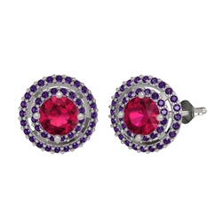 Rodolit garnet ve ametist 8 ayar beyaz altın küpe