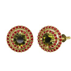 Lyra Küpe - Peridot ve garnet 14 ayar altın küpe #1l05vjo