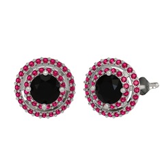 Siyah zirkon ve rodolit garnet 8 ayar beyaz altın küpe