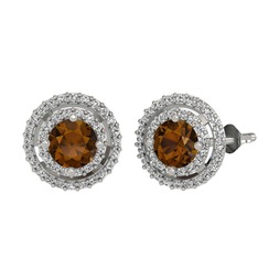 Lyra Küpe - Dumanlı kuvars ve swarovski 14 ayar beyaz altın küpe #1l7guh3