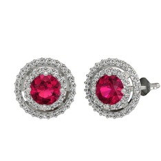Rodolit garnet ve swarovski 18 ayar beyaz altın küpe
