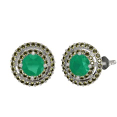 Kök zümrüt ve peridot 8 ayar beyaz altın küpe