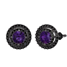 Lyra Küpe - Ametist ve siyah zirkon 925 ayar siyah rodyum kaplama gümüş küpe #1lz06hc