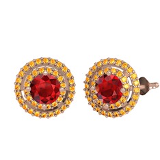 Garnet ve sitrin 925 ayar rose altın kaplama gümüş küpe