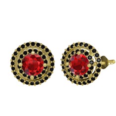 Lyra Küpe - Garnet ve siyah zirkon 14 ayar altın küpe #1n4ar3s