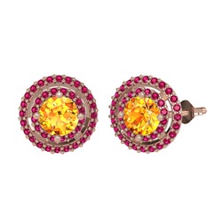 Lyra Küpe - Sitrin ve rodolit garnet 8 ayar rose altın küpe #1nuuxlp