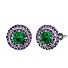 Yeşil kuvars ve ametist 8 ayar beyaz altın küpe