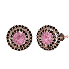 Pembe kuvars ve siyah zirkon 8 ayar rose altın küpe