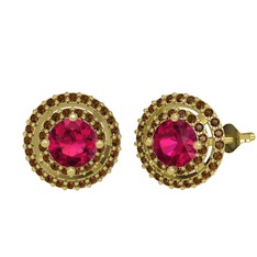 Lyra Küpe - Rodolit garnet ve dumanlı kuvars 18 ayar altın küpe #1p219qd