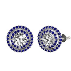 Lyra Küpe - Swarovski ve lab safir 14 ayar beyaz altın küpe #1p9fux3