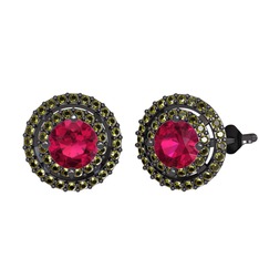 Rodolit garnet ve peridot 925 ayar siyah rodyum kaplama gümüş küpe