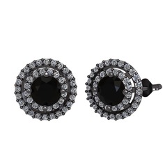 Lyra Küpe - Siyah zirkon ve pırlanta 925 ayar siyah rodyum kaplama gümüş küpe (0.702 karat) #1pispur