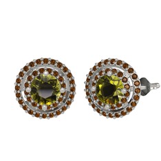 Peridot ve dumanlı kuvars 8 ayar beyaz altın küpe