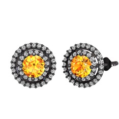 Lyra Küpe - Sitrin ve swarovski 925 ayar siyah rodyum kaplama gümüş küpe #1r6g905
