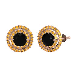 Lyra Küpe - Siyah zirkon ve sitrin 925 ayar rose altın kaplama gümüş küpe #1rdzouy