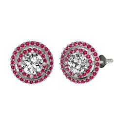 Beyaz zirkon ve rodolit garnet 18 ayar beyaz altın küpe