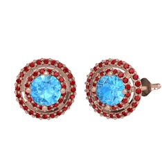 Akuamarin ve garnet 18 ayar rose altın küpe