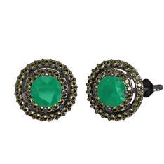 Lyra Küpe - Kök zümrüt ve peridot 925 ayar siyah rodyum kaplama gümüş küpe #1t44uqo