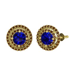 Lyra Küpe - Lab safir ve dumanlı kuvars 925 ayar altın kaplama gümüş küpe #1tmmqb0