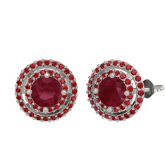 Lyra Küpe - Kök yakut ve garnet 18 ayar beyaz altın küpe #1tyke6p