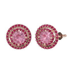 Lyra Küpe - Pembe kuvars ve rodolit garnet 18 ayar rose altın küpe #1u002am