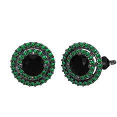 Lyra Küpe - Siyah zirkon ve yeşil kuvars 925 ayar siyah rodyum kaplama gümüş küpe #1u3pmjs