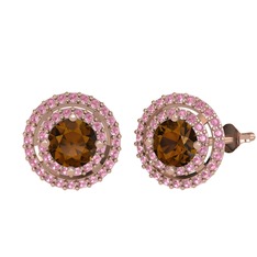 Lyra Küpe - Dumanlı kuvars ve pembe kuvars 8 ayar rose altın küpe #1u4z4ph