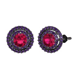 Lyra Küpe - Rodolit garnet ve ametist 925 ayar siyah rodyum kaplama gümüş küpe #1u7hwx9