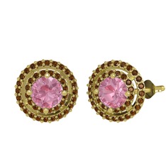 Pembe kuvars ve dumanlı kuvars 18 ayar altın küpe