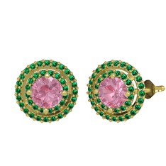Pembe kuvars ve yeşil kuvars 8 ayar altın küpe